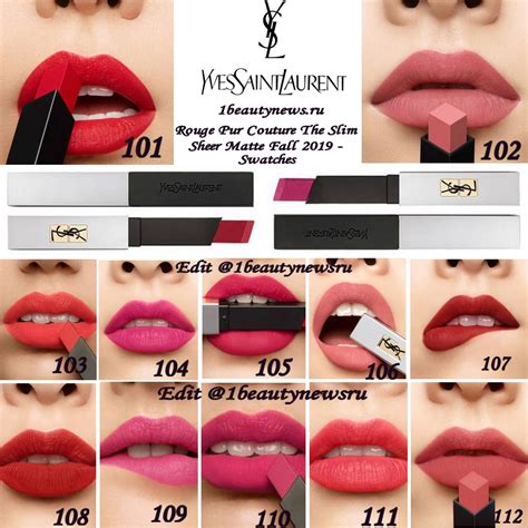 ysl the slim sheer matte swatches|YSL pur couture matte.